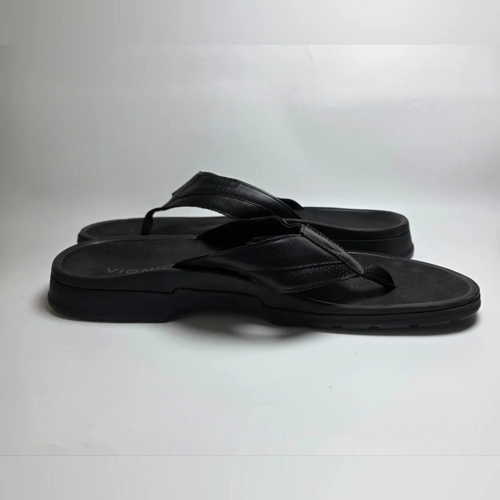Vionic Wyatt Men's Black Leather Sandals Flip Flops Size 13